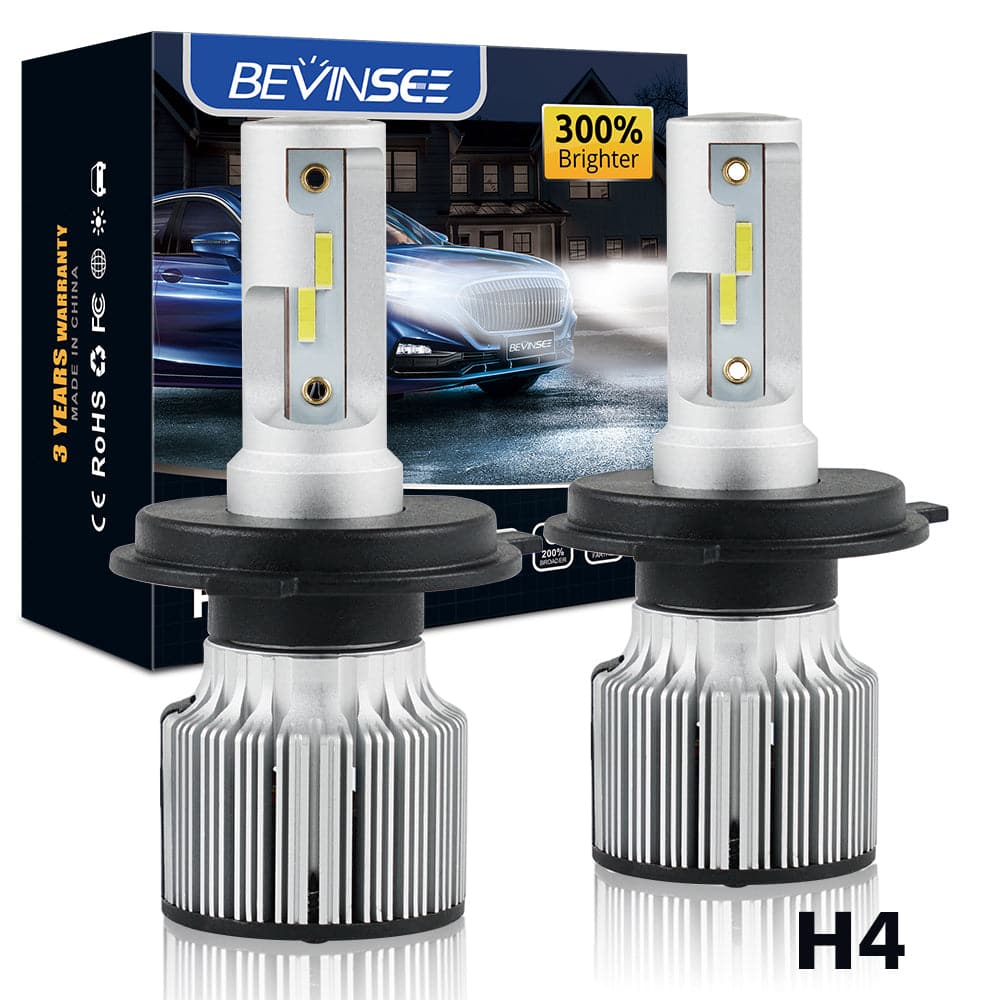 Bevinsee-bombillas LED para faro delantero de motocicleta, faro sin  ventilador, sin polaridad, H4 9003, haz