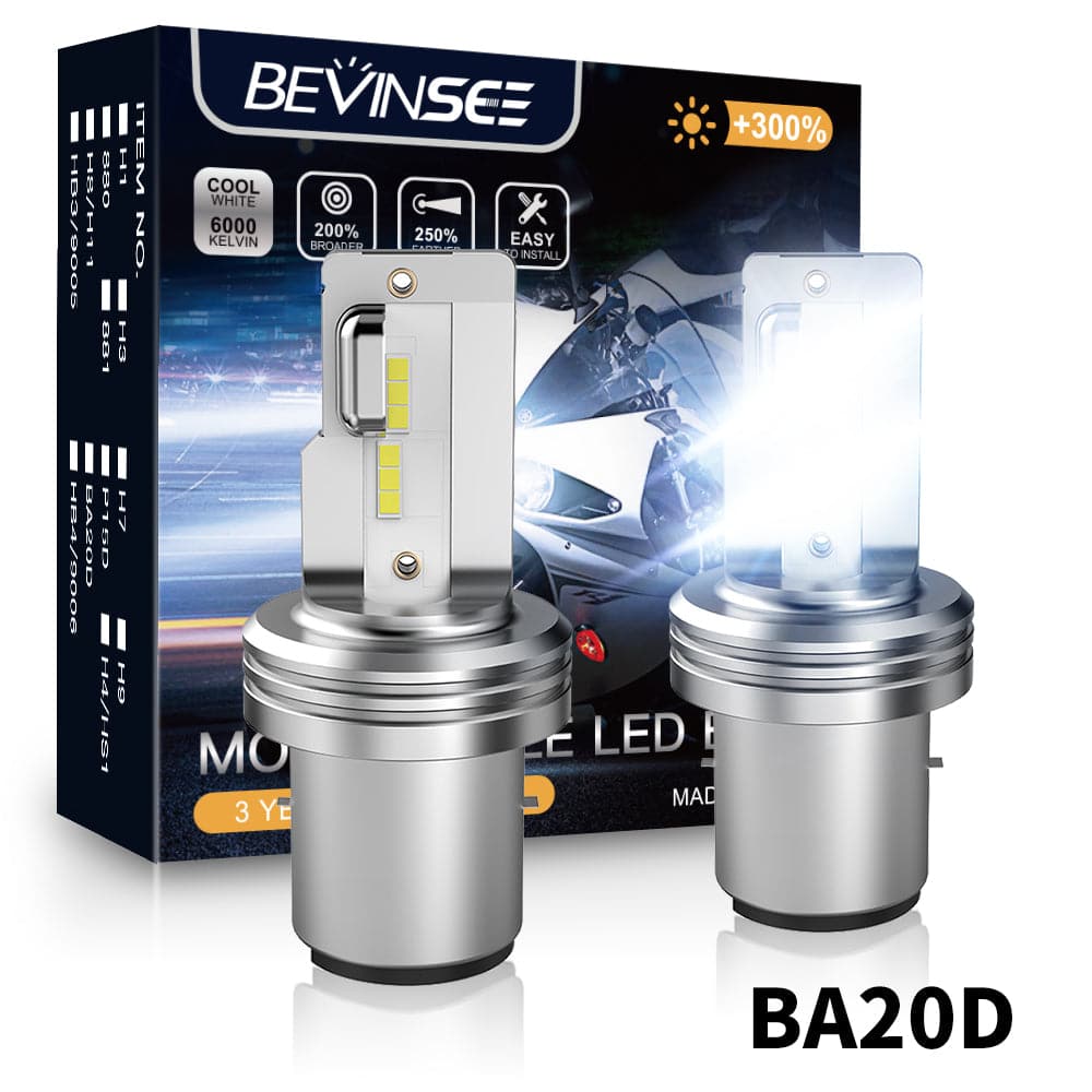 Bevinsee H4 BA20D LED Motorcycle Headlight Bulbs 12V 1500LM H4 LED