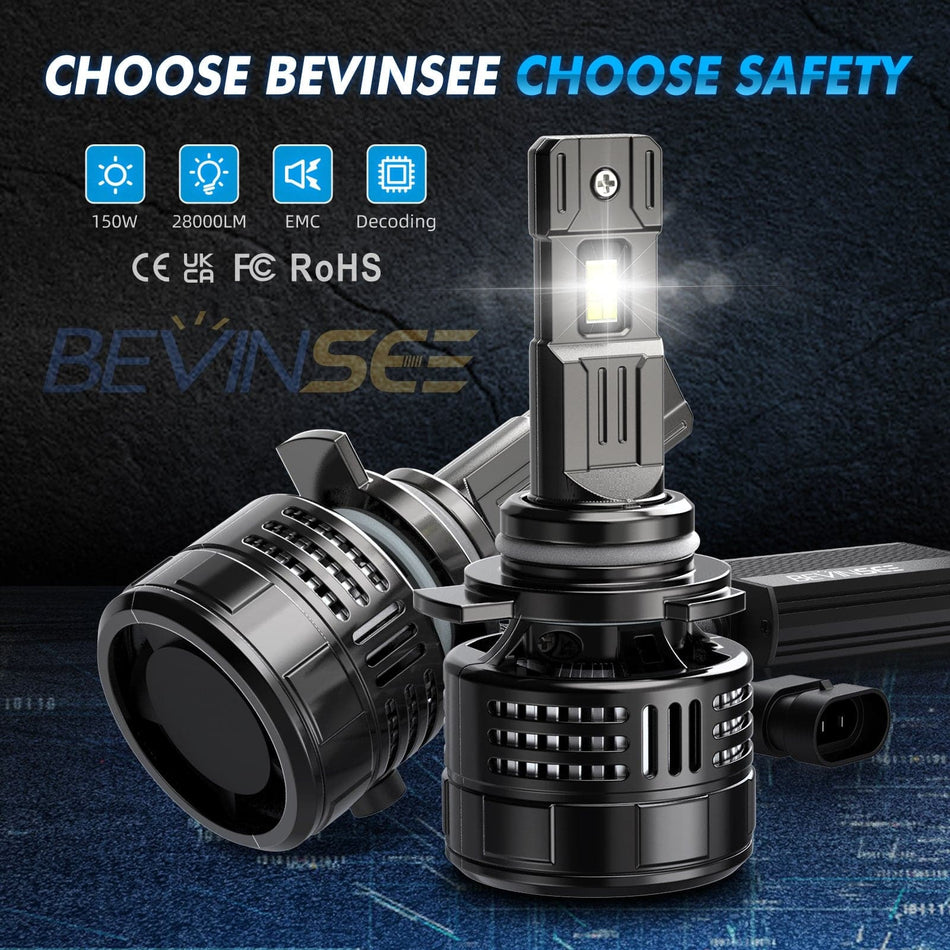 Bevinsee Pair 9012 LED Headlight Globes Bulb Kit Fog Light Brighter 150W 28000LM