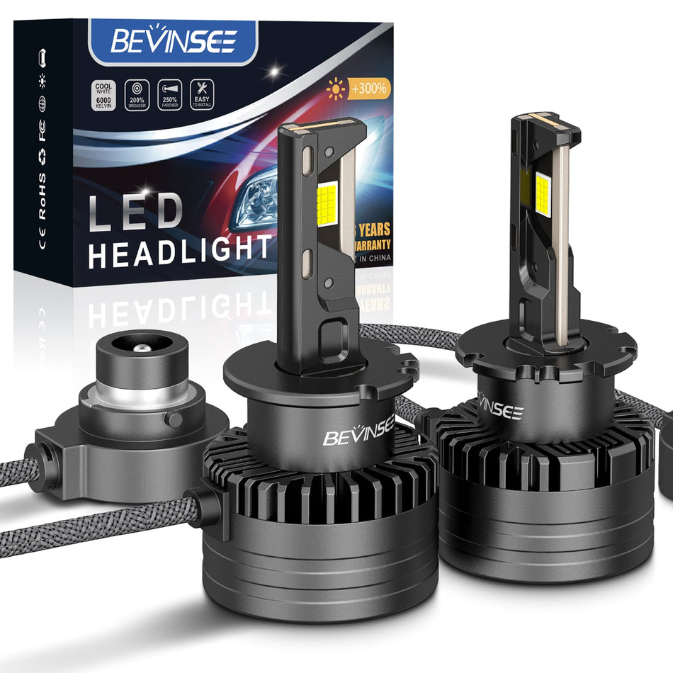 BEVINSEE D2S D2R LED Headlight Bulbs High Low Beam Bright White HID Replace