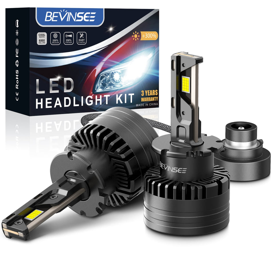 BEVINSEE D2S D2R LED Headlight Bulbs High Low Beam Bright White HID Replace