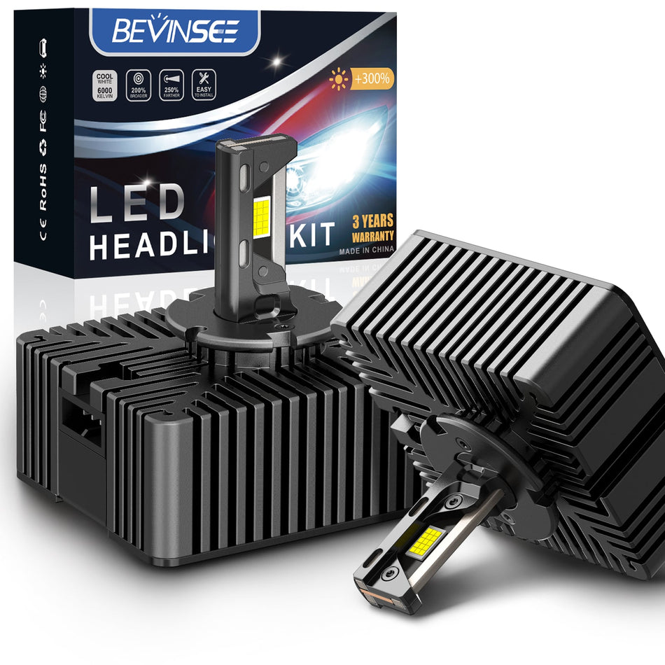 BEVINSEE D5S LED Headlight Bulbs High Low Beam 6000K Bright White Xenon Replace