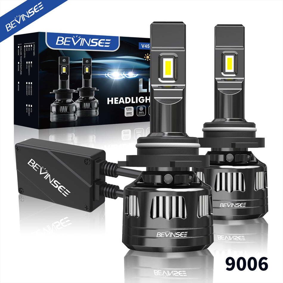 BEVINSEE V45 9006/HB4 LED Headlight Bulb 6000K Pack of 2