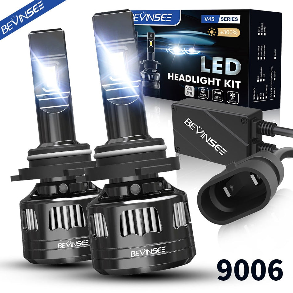 BEVINSEE V45 9006/HB4 LED Headlight Bulb 6000K Pack of 2