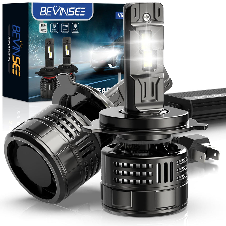 BEVINSEE V55 H4 9003 LED Headlight Bulbs Dual Beam Bright Conversion Lights Retrofit