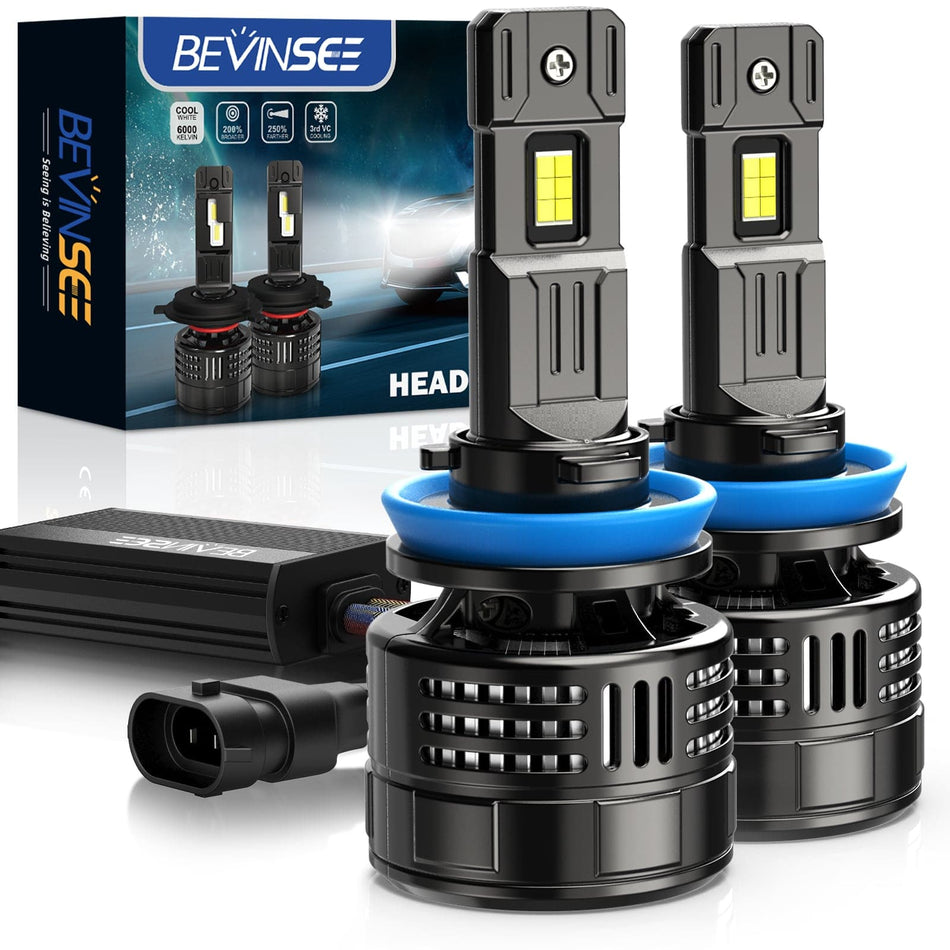 Bevinsee V55 2x H11 H8 H9 Headlight Bulbs Kit for Truck Trailer Car