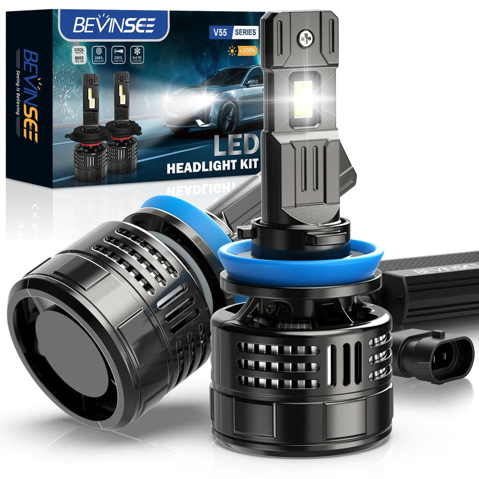 Bevinsee V55 2x H11 H8 H9 Headlight Bulbs Kit for Truck Trailer Car