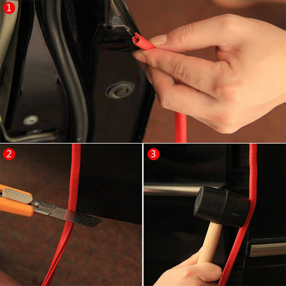 Universal Car Door Seal Strip Door Edge Guard Protector Red Rubber with Metal Clips