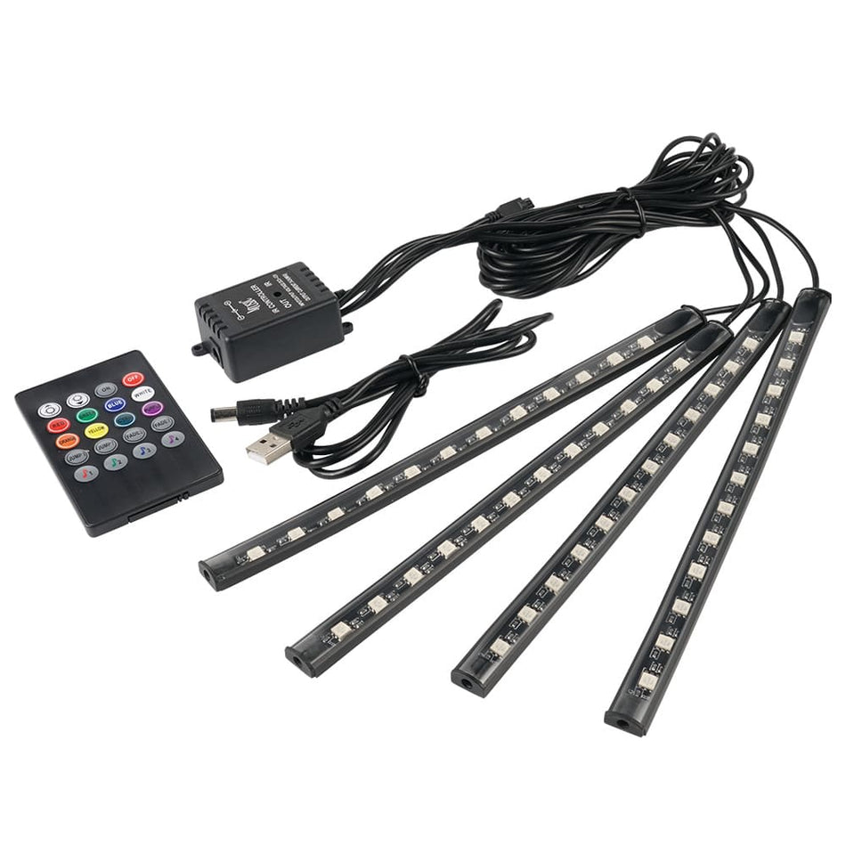 4x 5V 48LED RGB Car Interior LED Footwell Strip Lights Remote Control