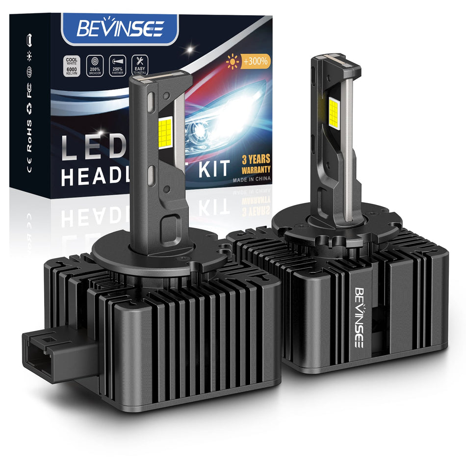 BEVINSEE D1S D1R LED Headlight Bulbs High Low Beam Bright White Xenon Replace