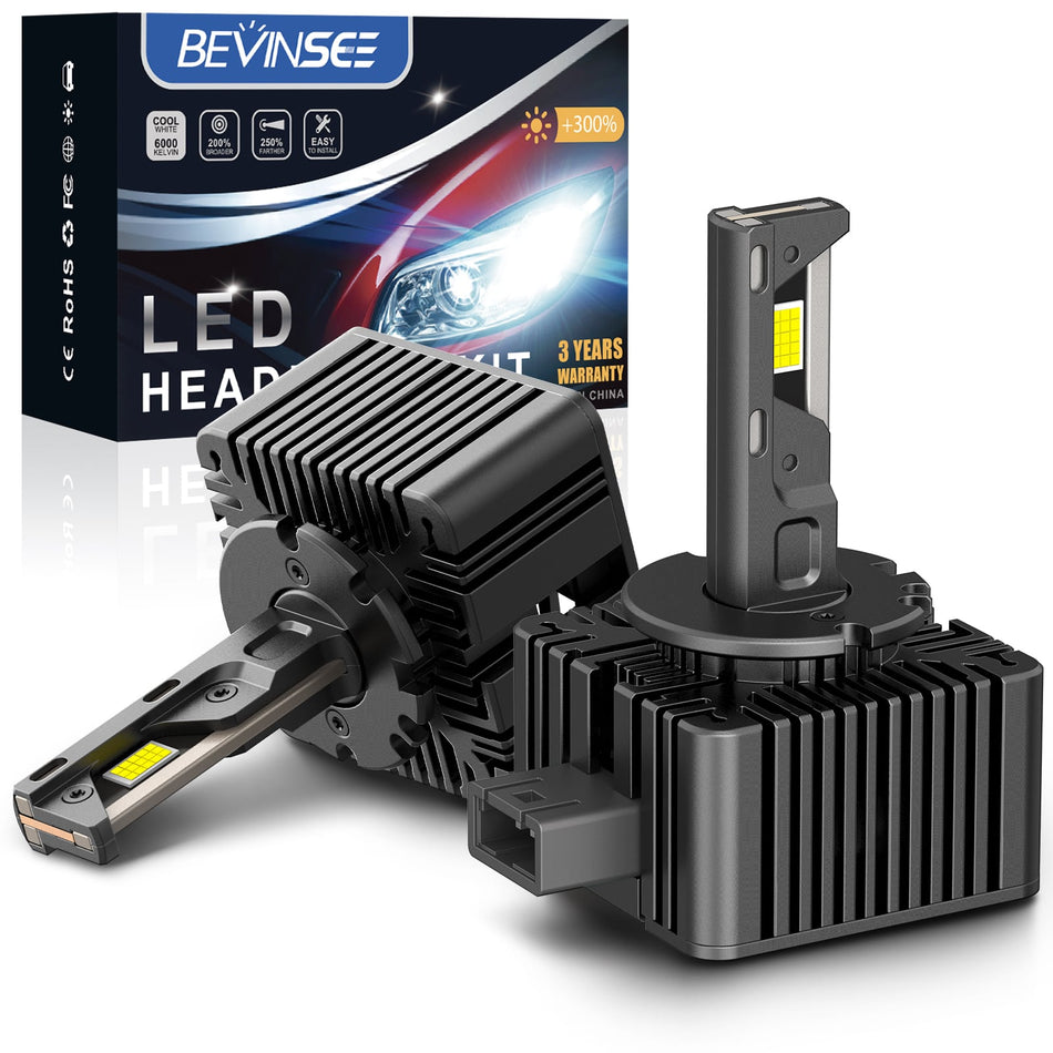 BEVINSEE D1S D1R LED Headlight Bulbs High Low Beam Bright White Xenon Replace