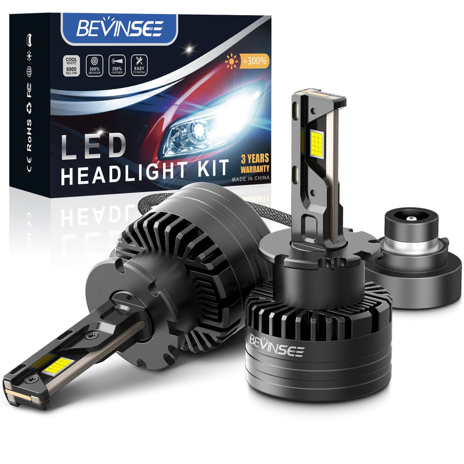 BEVINSEE D2S D2R LED Headlight Bulbs High Low Beam Bright White HID Replace