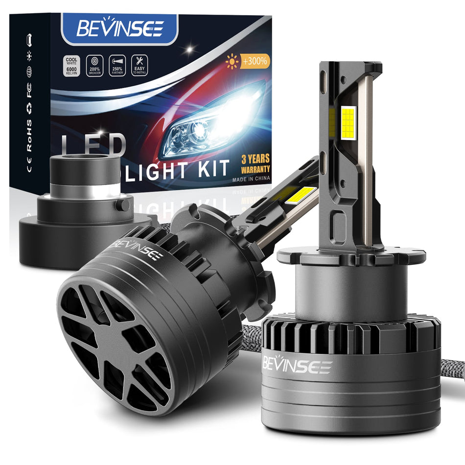 BEVINSEE D2S D2R LED Headlight Bulbs High Low Beam Bright White HID Replace