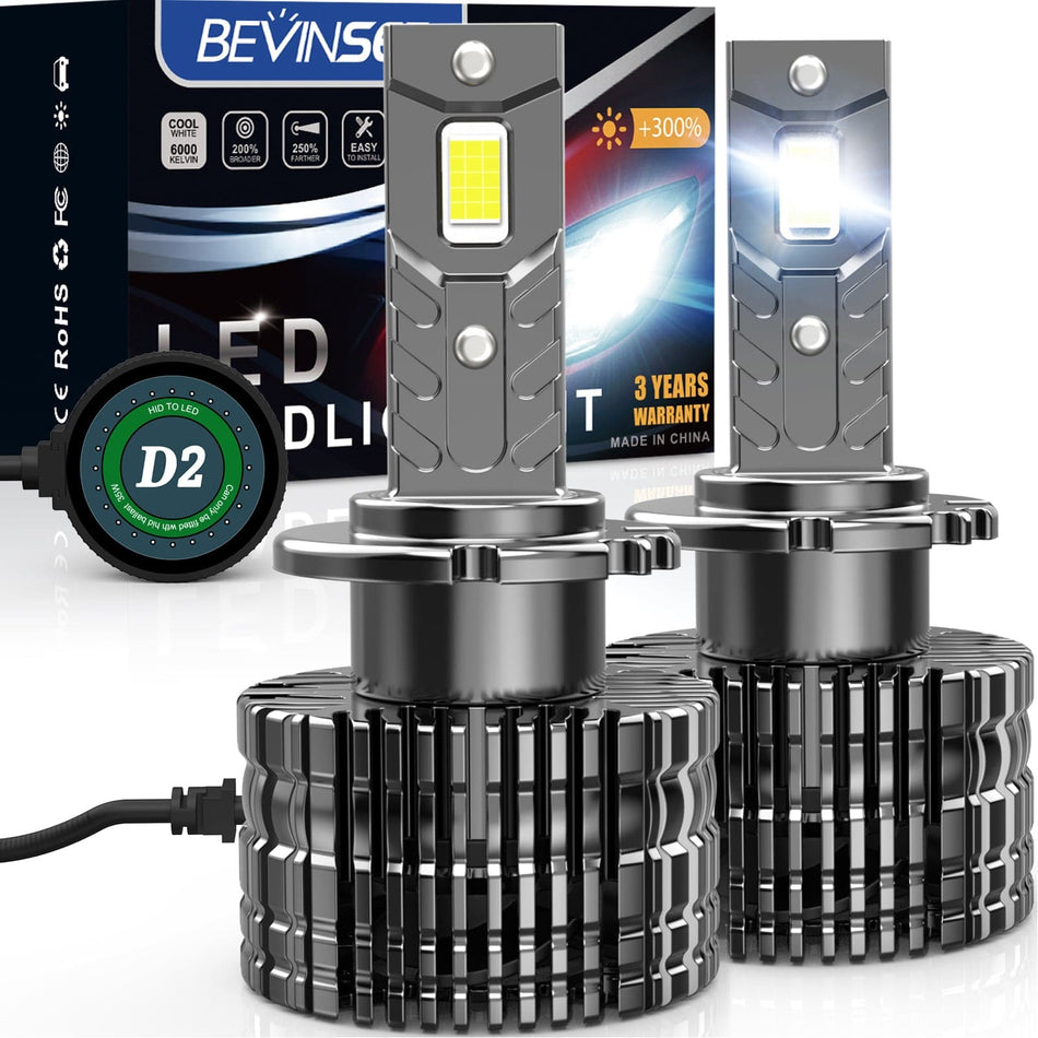 Bevinsee 2X D2S D2R LED Headlight Bulbs Light 70W 7000LM Xenon HID Replace Lamp