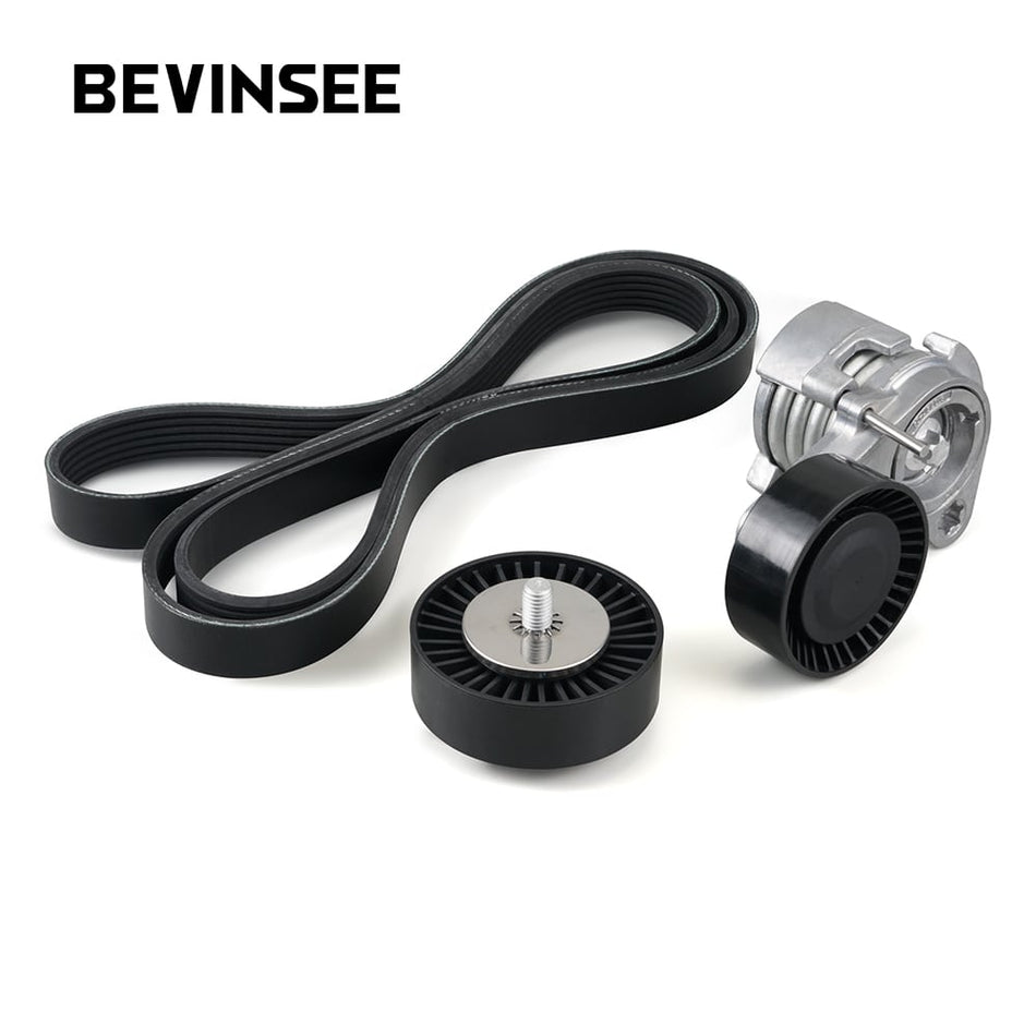 BEVINSEE Drive Belt Pulley Tensioner Kit with Bolt For BMW E60 2006-2010