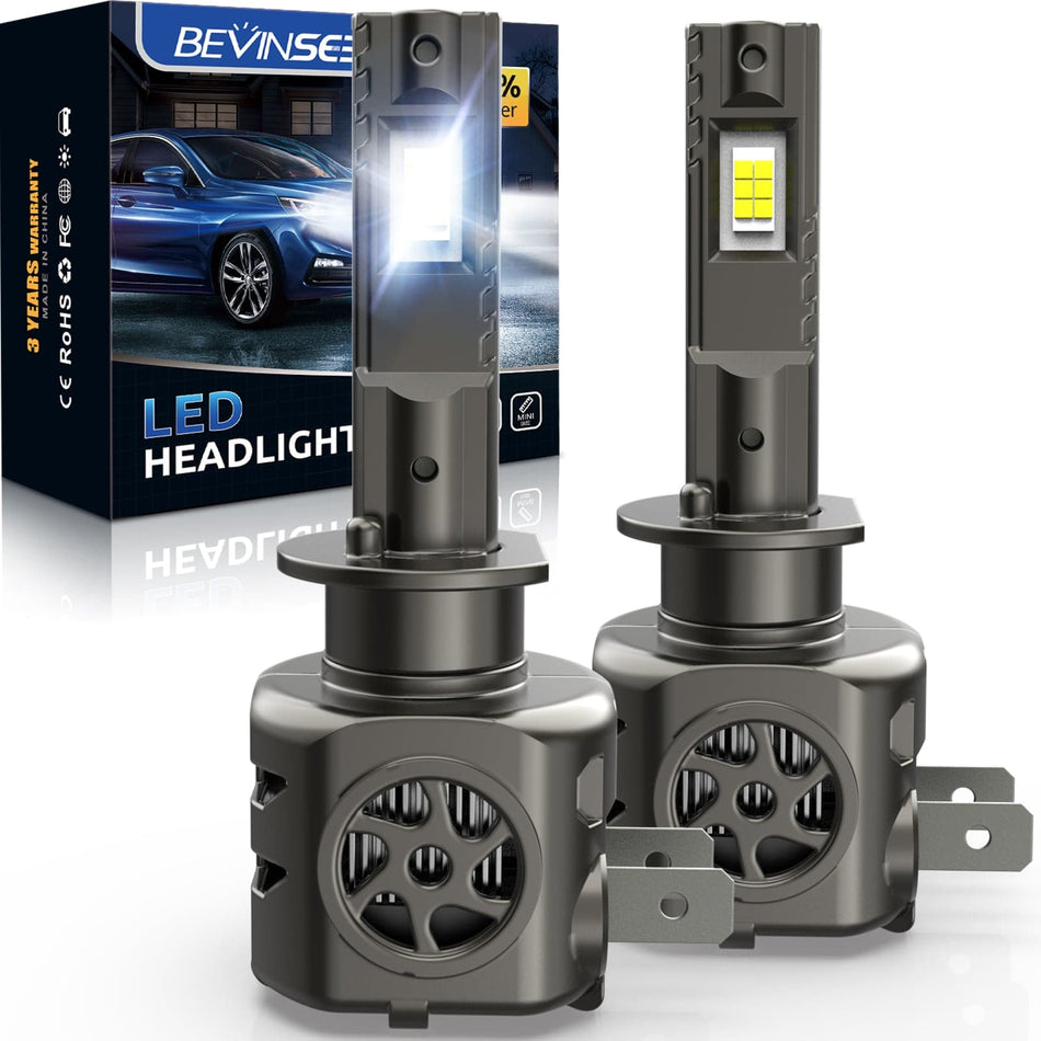 Bevinsee H1 LED Headlight Bulb 100W 15000LM Canbus Error Free High Low Beam