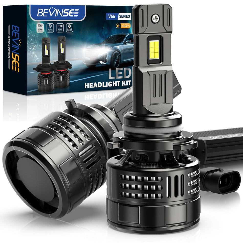 Bevinsee V55 2x 9005 HB3 Headlight Bulbs Kit for Truck Trailer Car