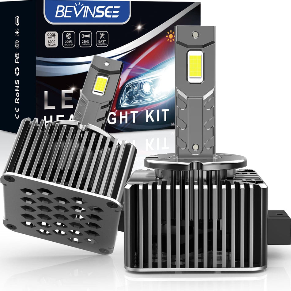 BEVINSEE D1S/D1R LED Headlight Bulbs 6000K White For Audi A3 Quattro 2005-2008