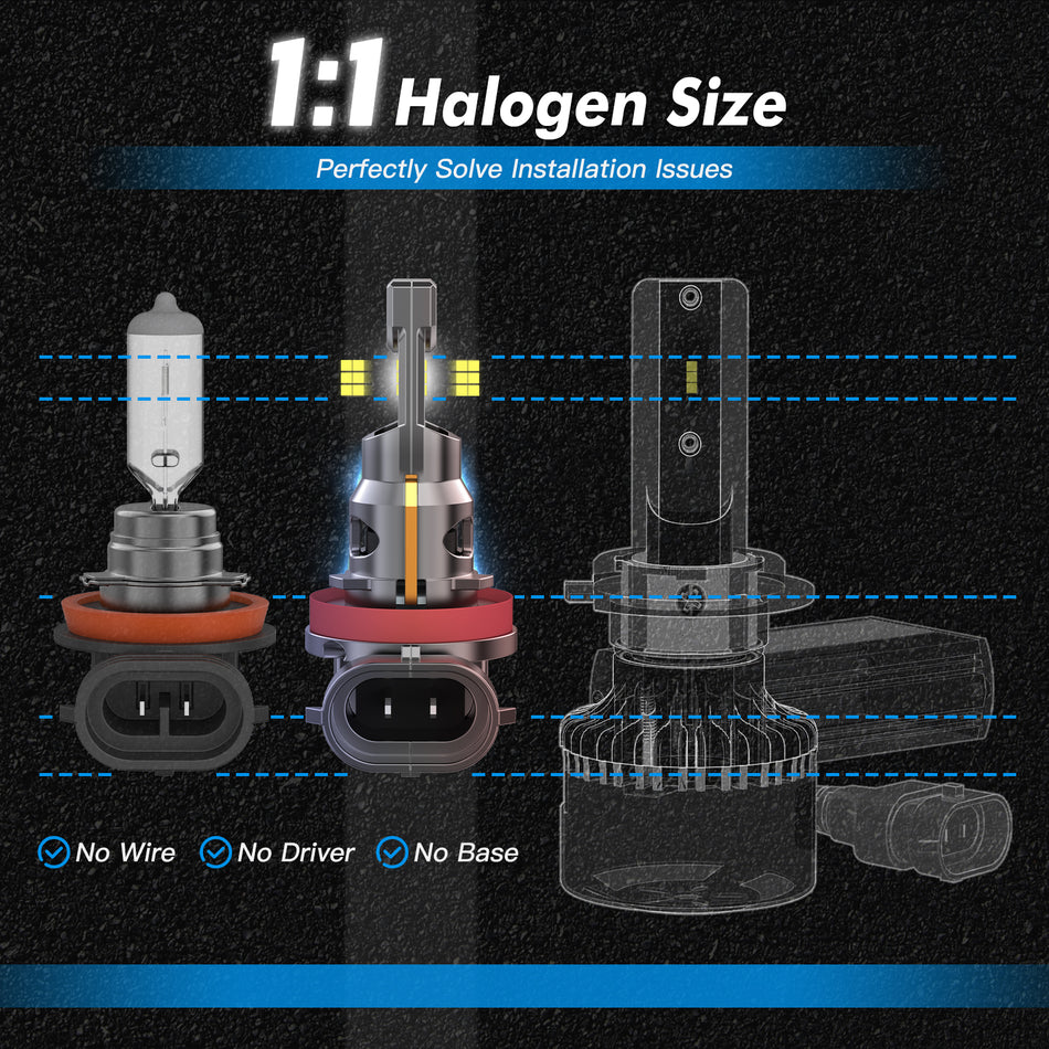 Z26 H11 LED Headlight Bulbs Bright 6000K Hi Low Beam