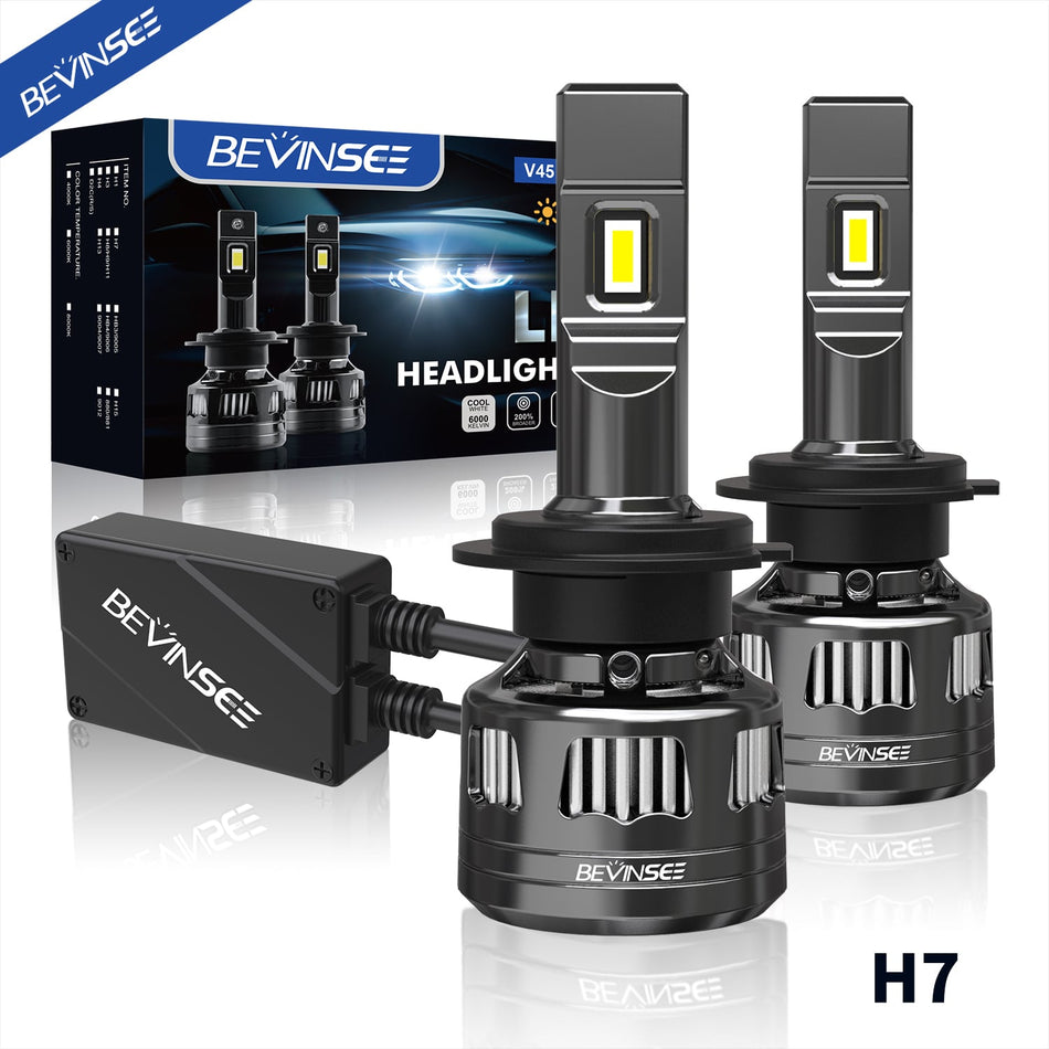 Bevinsee V45 2x H7 Headlight Bulbs Low/High Beam Light