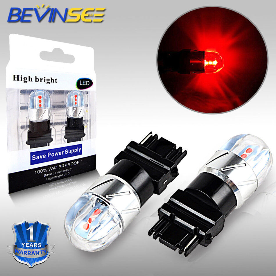 BEVINSEE 3156 P27W LED Light Bulbs Car Indicator Tail Stop Brake Lamp Red 12V