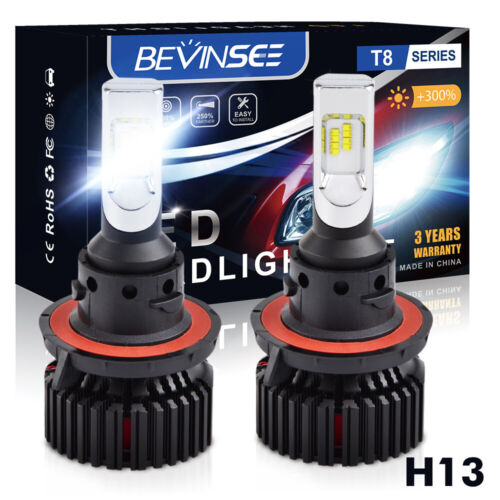 BEVINSEE H13 9008 LED Headlight 6500K White Bulbs Fits Harley Dyna Fat Bob FXDF 2008-2017