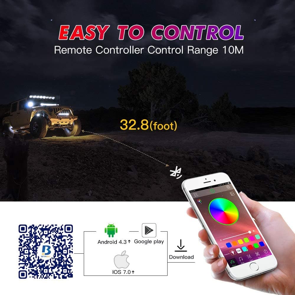 RGB LED Rock Lights Bluetooth APP Control 4 Pods