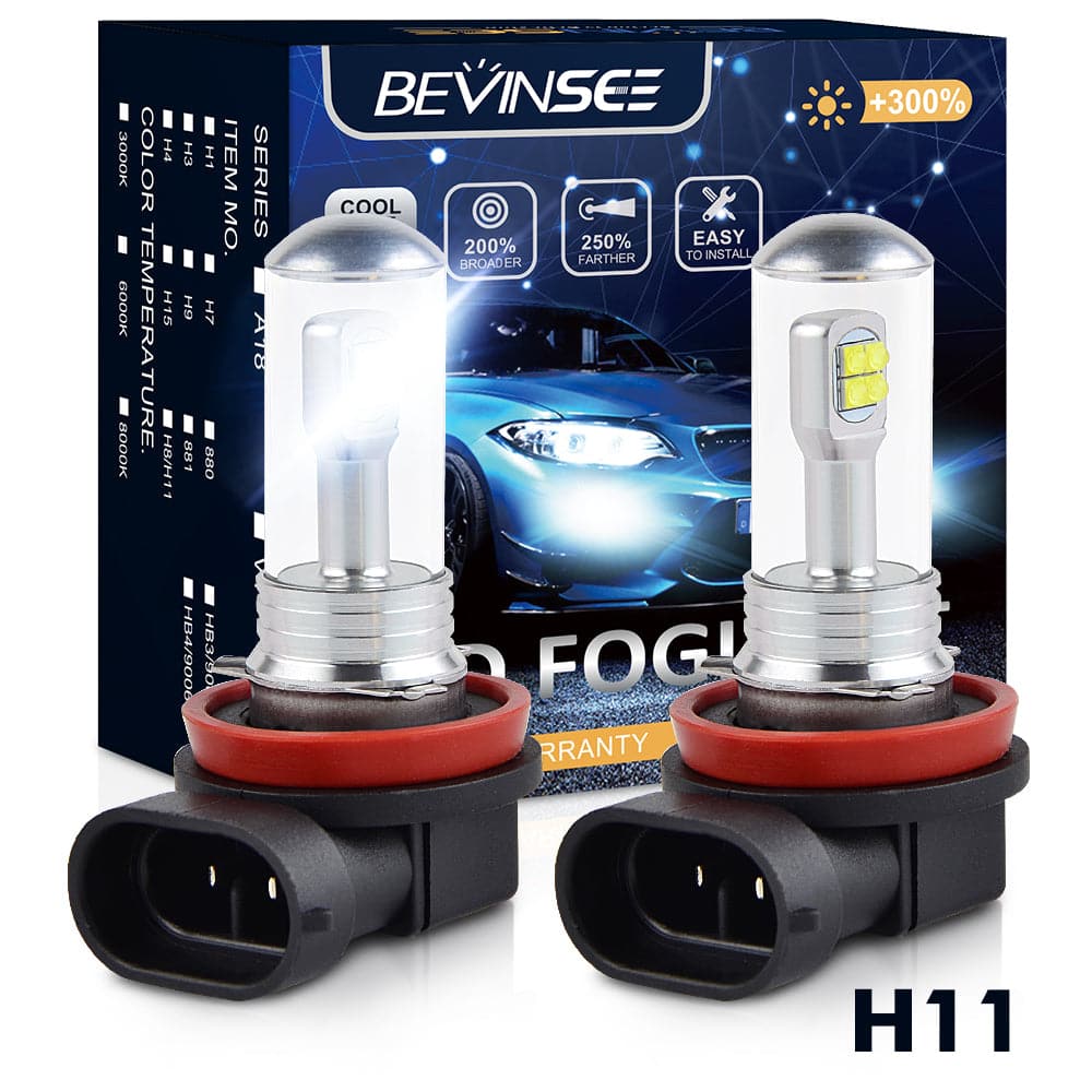 BEVINSEE H8 H11 LED Lamps 1500LM 80W 6000K Fog Light Bulbs Kit