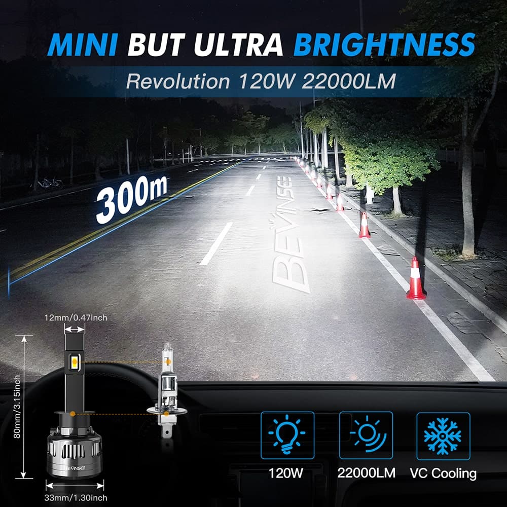 V45 H1 LED Headlight Bulbs 22000 Lumens Better Beam Pattern