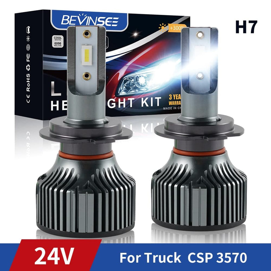 BEVINSEE H7 24V Heavy Truck LED Headlight Bulbs High Low Beam Lamps DRL 8000lm