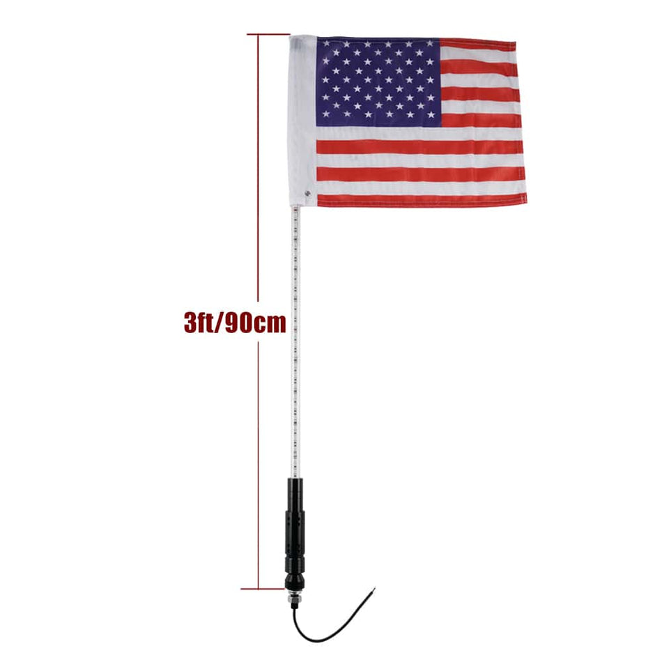 BEVINSEE 3FT RGB Lighted Antenna LED Light Whip Flag Pole Bluetooth For ATV UTV Jeeps